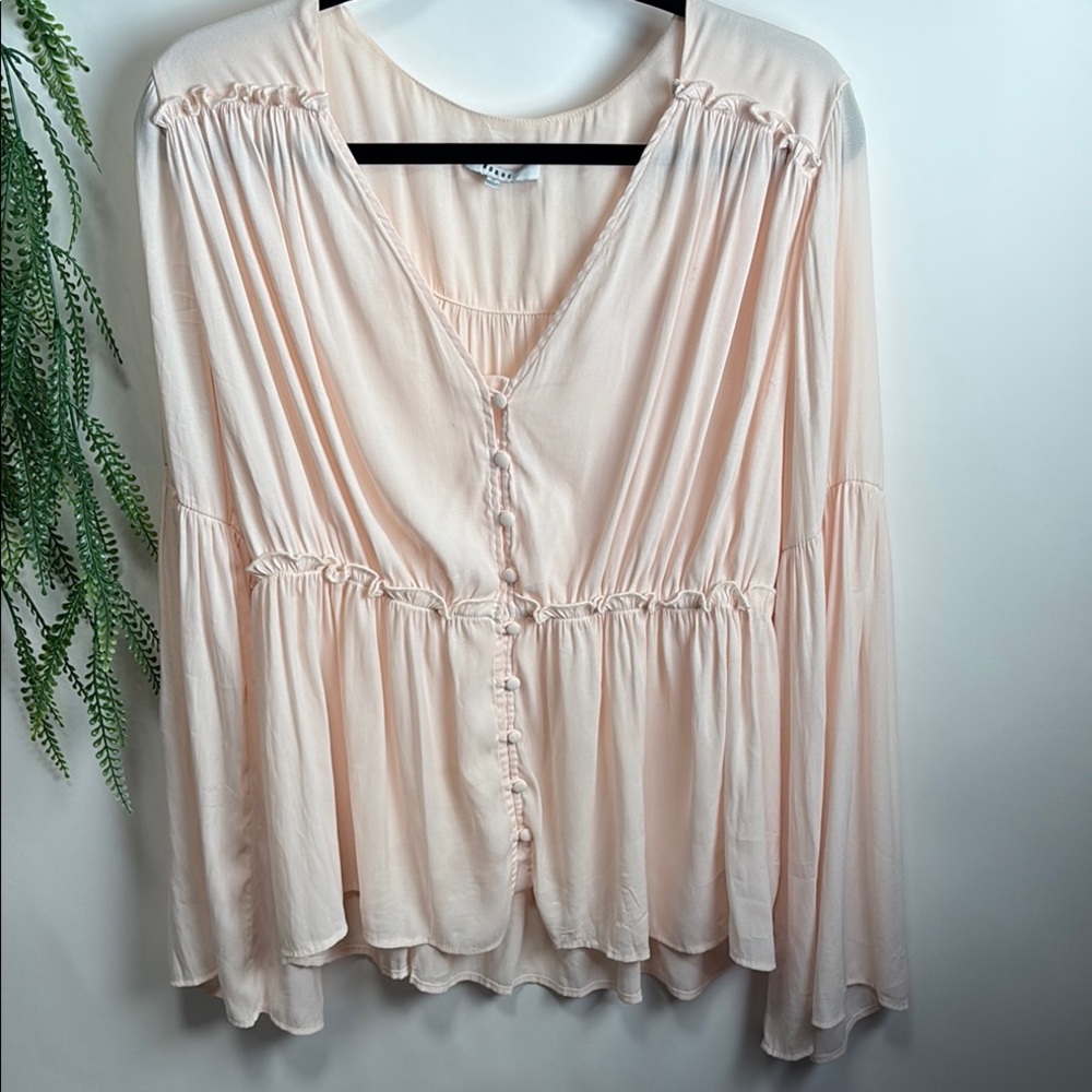 Ro & De Pink Ruffled Long Sleeve Blouse